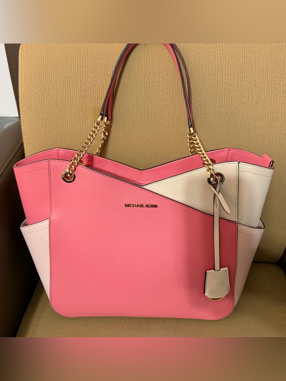 Michael Kors Jet Set Item LG X Chn Shldr Tote Tea Rose (16x11)